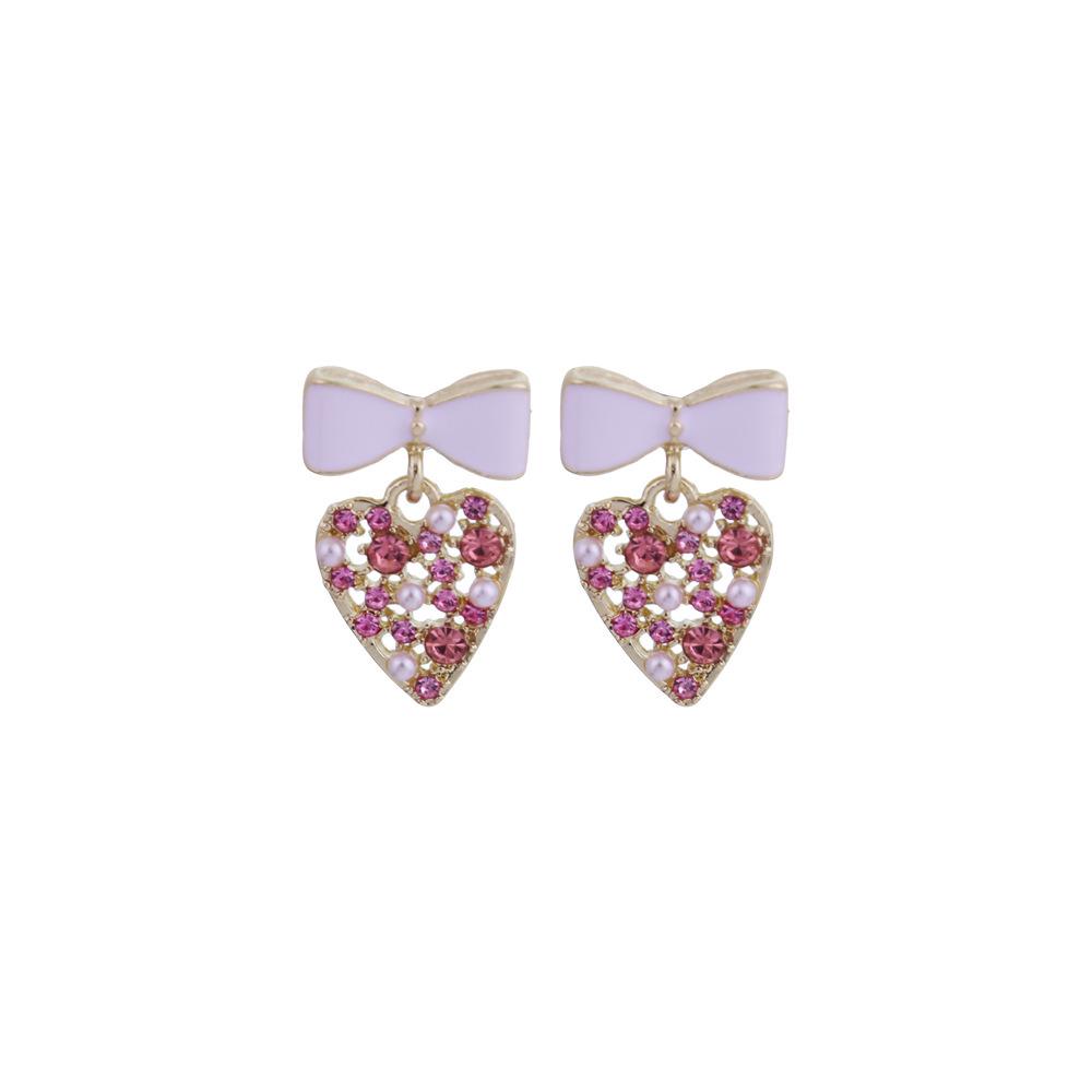 Silver Needle Rhinestone-Studded Bow Pearl Earrings - Light Luxury High-End Design