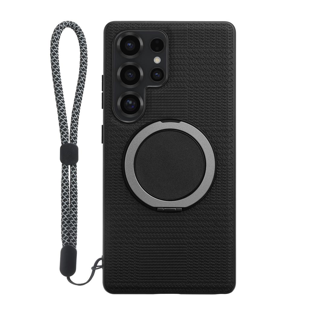 VILI D-THS Series for Samsung Galaxy S23 Ultra Magnetic Case Ring Kickstand PC TPU Phone Back Cover with Strap