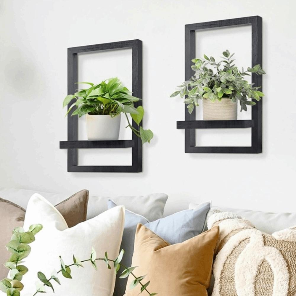 Decorative Wooden Wall Shelf Square Storage Rack Versatile Plant Display Rack Flower Vases