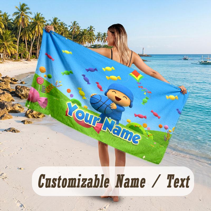 Personalized Beach Towel,Pocoyó Custom Printed Name Text, Super Absorbent Towel For Beach Vacation