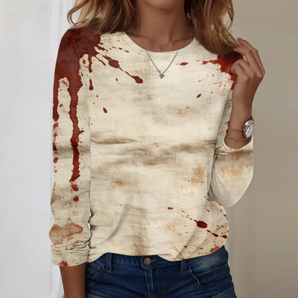 Women's Casual Long Sleeve Pullover Sweatshirt Halloween Print Crew Neck Top Loose Fit Lightweight Comfortable Fabric