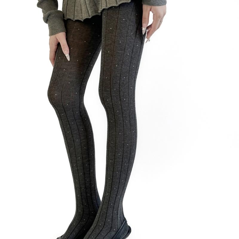 Women's High Waist Thermal Winter Fall Opaque Tights Dots Pattern Elastic Waistband Soft Cotton Ribbed Fabric Pantyhose