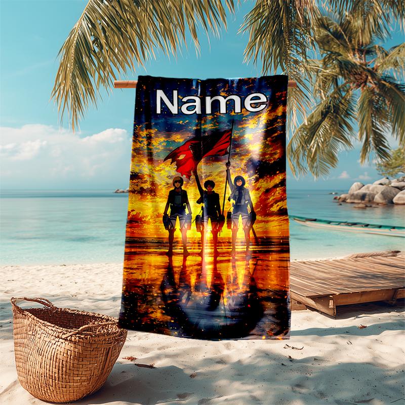 Personalized customized proof beach towel with Attack on Titan  pattern - soft, absorbent, quick-drying, perfect swimming, camping&bathing