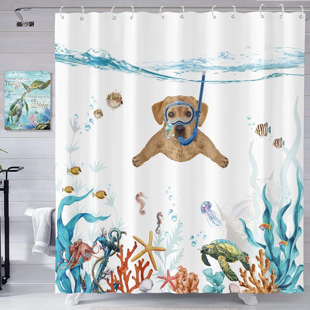 Funny Animal Cartoon Print Shower Curtain, Waterproof Shower Curtain With 12 Hooks, Bathroom Accessories, Bathroom Decoration