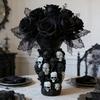 Ornament Vază Flori Craniu Gotic Craniu Negru Alb Înfricoșător Suport Flori Uscate Artificiale Recipient Rășină Ornament Central Masă Casă Birou
