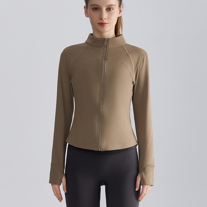 Women's Autumn Sports Jacket Waist Slim Fit Zipper Shirt Long Sleeve Warm Stand Collar Yoga Wear Top