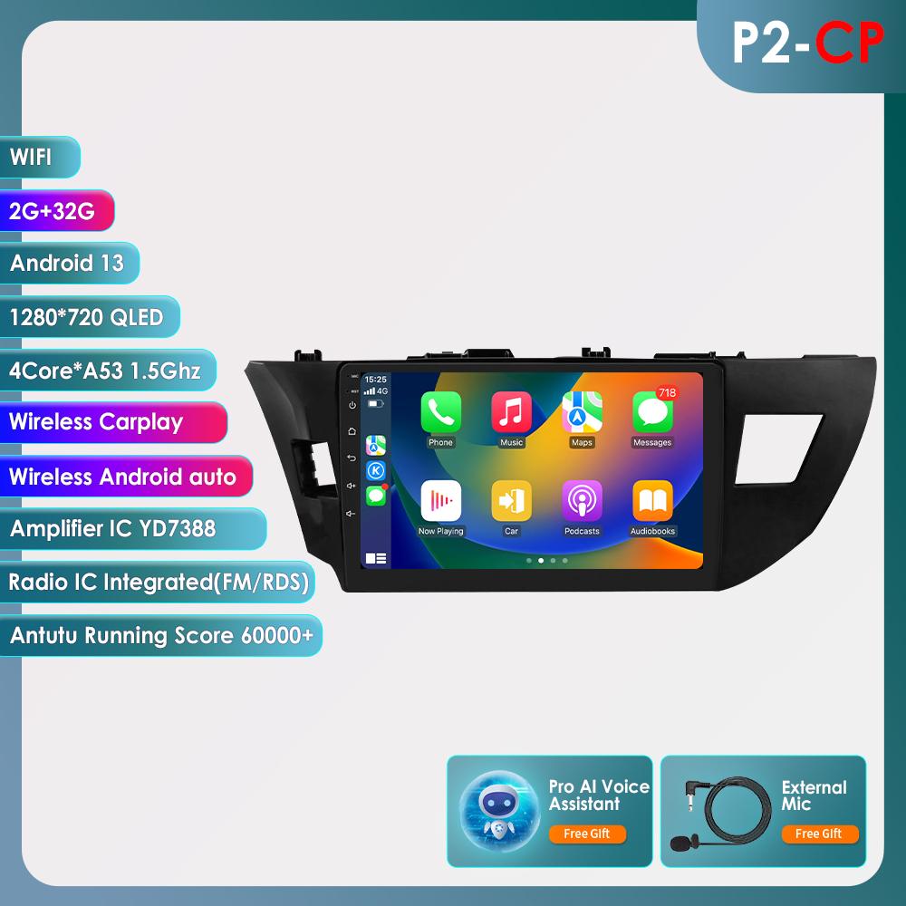 

OSSURET Carplay 4G-LTE 2Din для Toyota Corolla 2014 2015 2016 Android Автомагнитола Радио Мультимедийный Видеоплеер Навигация GPS Интеллектуальное Головное Устройство P2CP 4Core 2G 32G AI