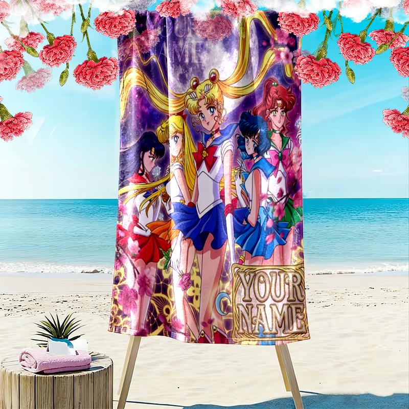 Custom NameSailor Moon Beach Towel Soft Microfiber Summer Towel Quick Dry Absorbent Towel for Beach Swimming Pool Travel