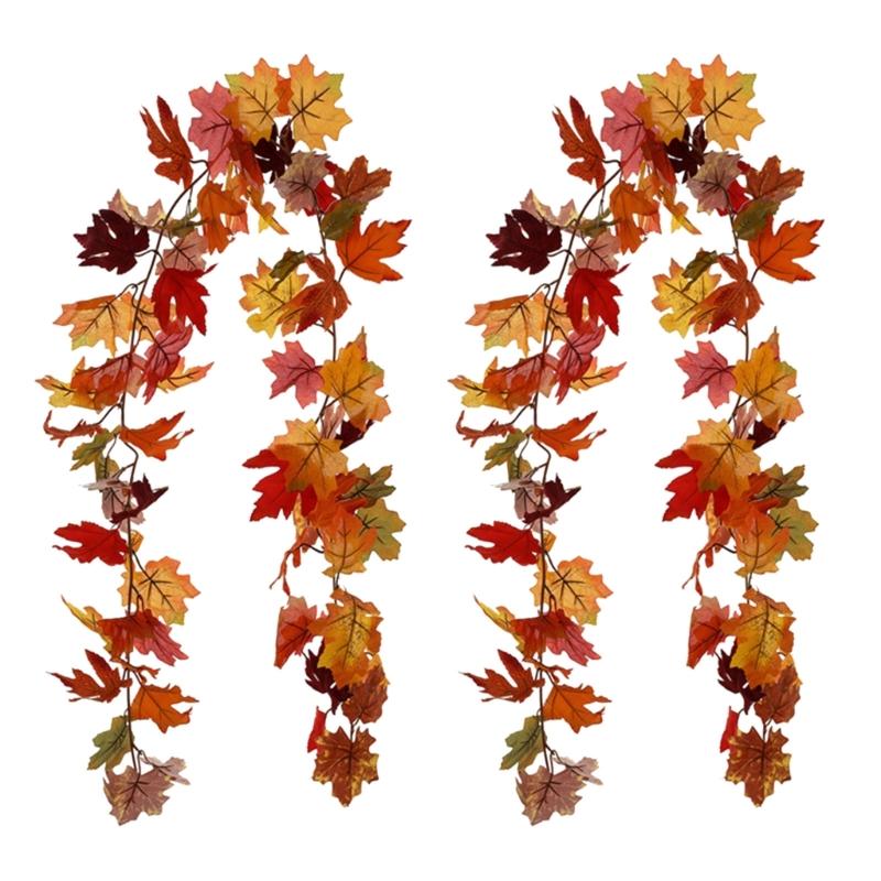 2Pcs Artificial Leaves Vine Hanging Plant for Thanksgiving Decoration, Artificial Vine Autumn Festival Decoration