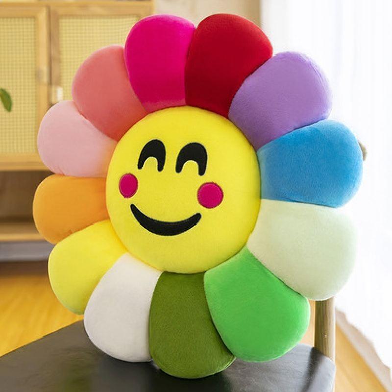 Buntes Sonnenblumen Plüschkissen Smiley Gesicht Kissen Ultraweicher Kurzplüsch PP Baumwolle
