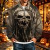 Men's Loose Fit Raglan Sleeve Sweatshirt with Stand Collar and Halloween Print for Parties and Daily Wear