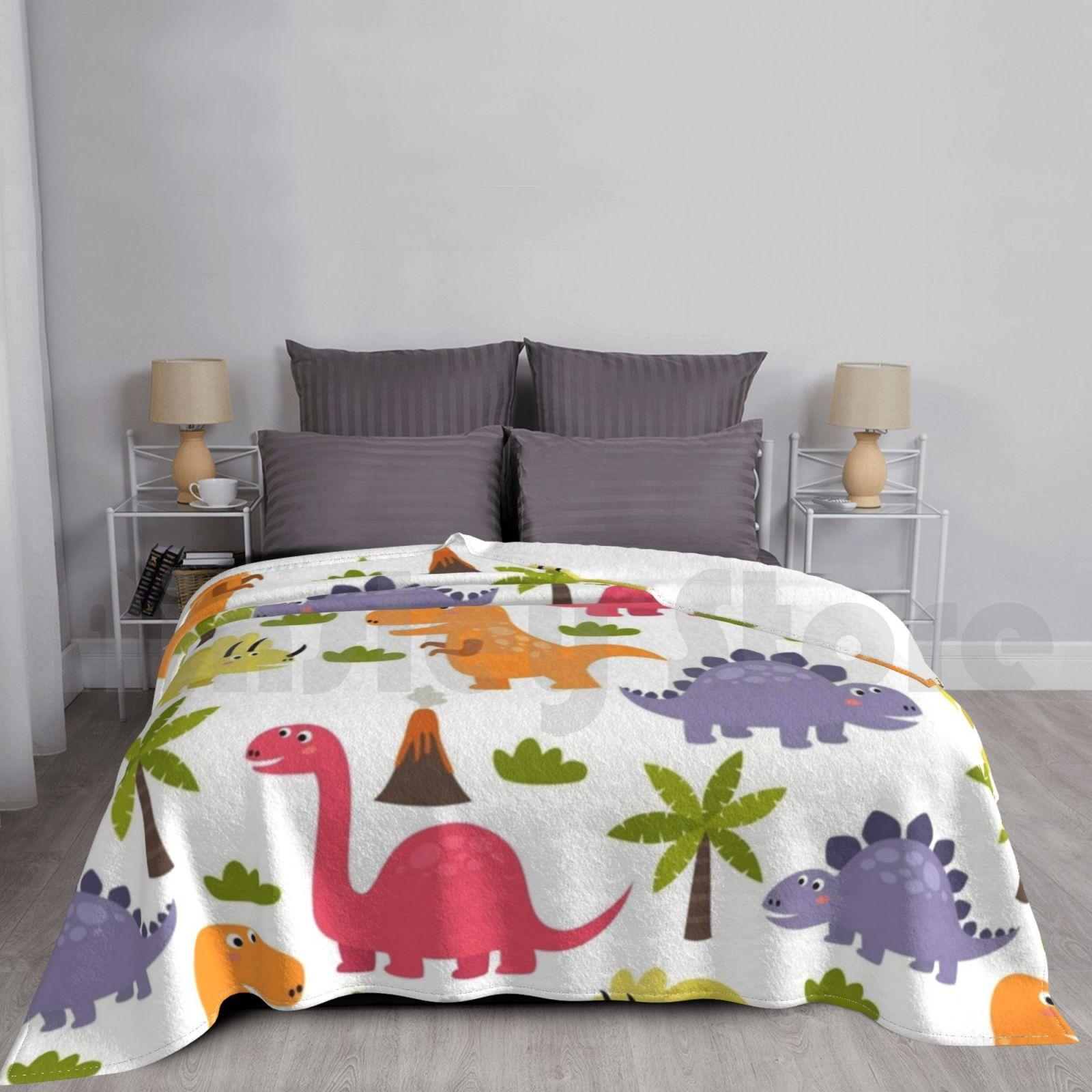 Fun Dinosaur Pattern ( White Background ) Blanket Fashion Custom Dinosaur Dinosaurs Dino Dinos Tyrannosaurus Size: 75*100cm, Weight: 230 GSM