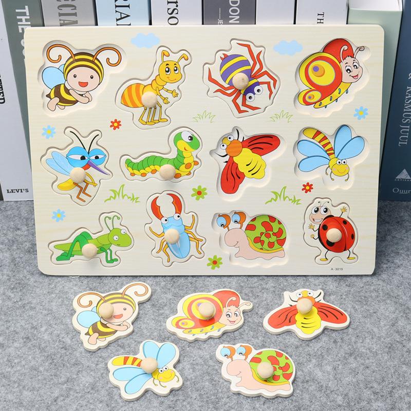 Children'S Montessori Early Education Panel Hand Grab Board 1-2 Years Old 3 Babies Wooden Puzzles Enlightenment Cognitive Pairing Educational Toys