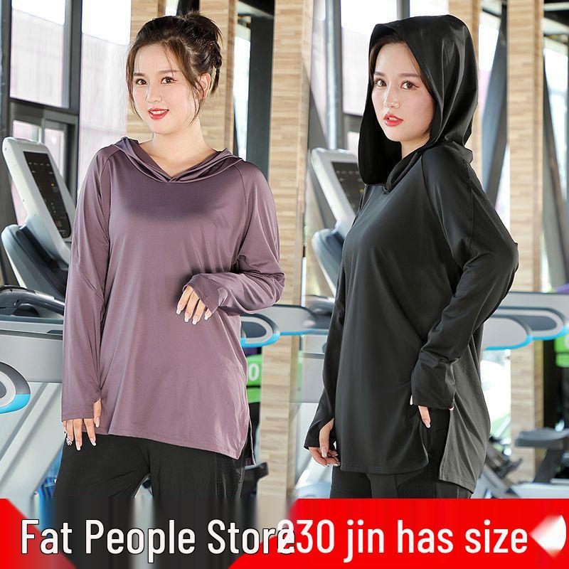 Trendy Plus Size Hooded Yoga Suit: Slimming, Medium-Long Fitness Top for Running
