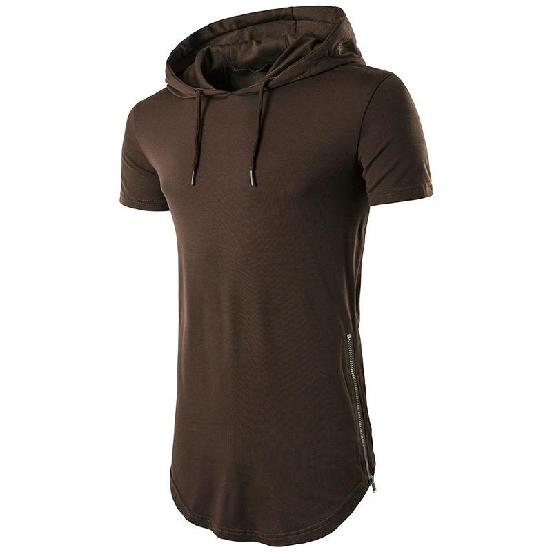 Men's T-shirt Hooded Zipper Decoration Medium Long Round Neck Base T-shirt