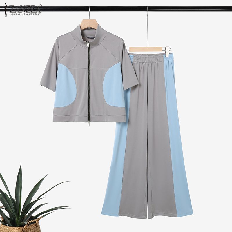 ZANZEA Women Short Sleeve T-Shirts and Long Pants Summer Two Piece Suit Sets
