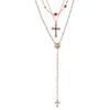 Imitation pearl cross necklace stacked accessories women's niche high-end tassel diamond necklace