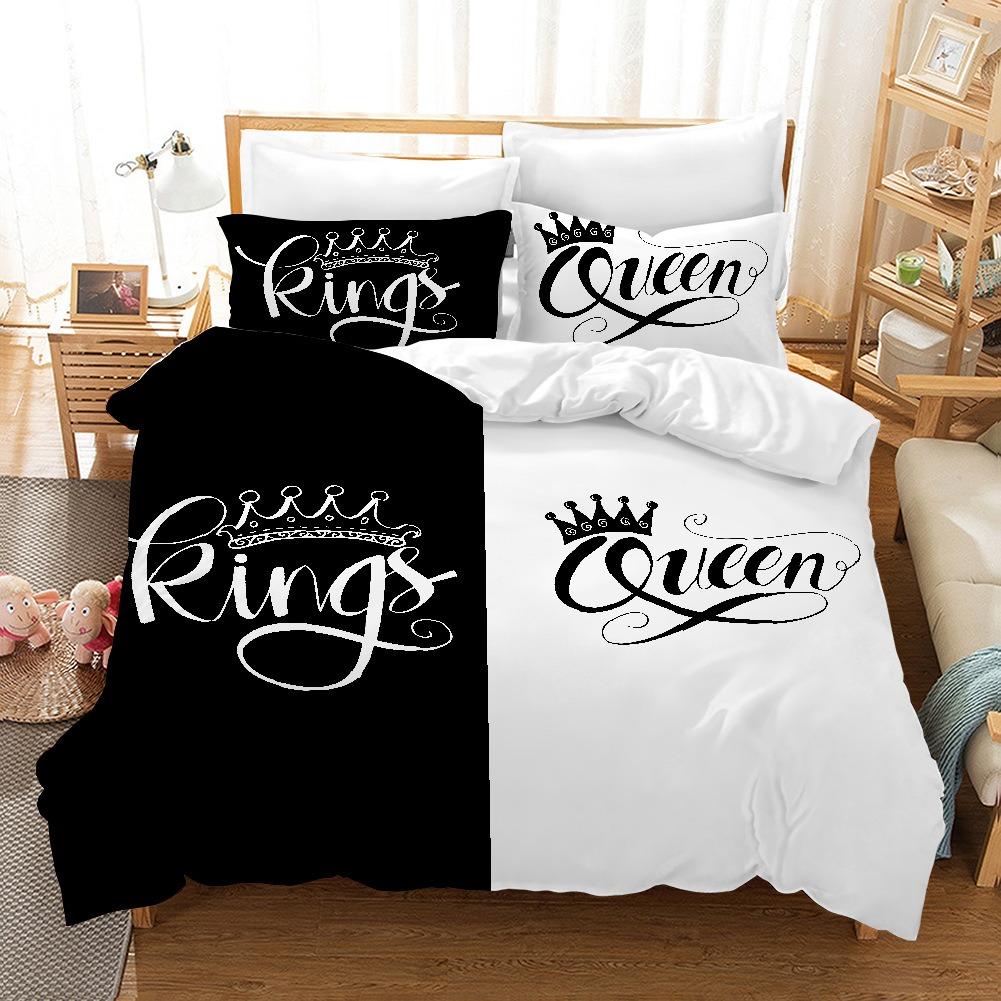 Black White Couple Cat Beddings-set Double Duvet Cover+Pillowcases Queen/King Size Love 2pcs/3pcs Mr,mrs Beard Duvet Cover Set