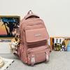 Simple Color Solid Checkered Texture Student Backpack With Pendant Plush