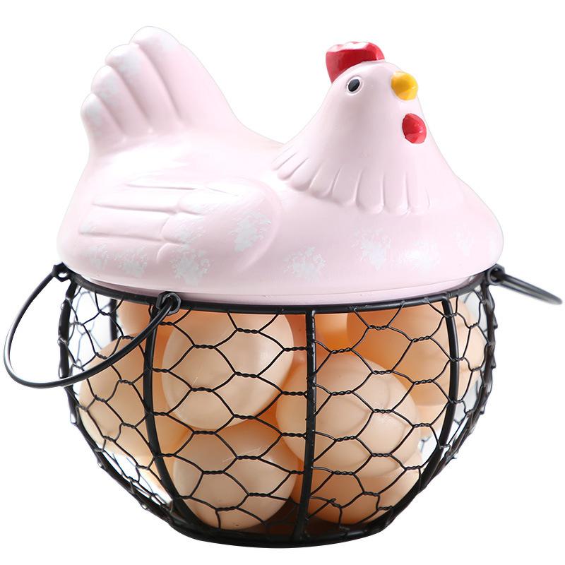 Storage Box Kitchen Ceramic Hen Storage Decorative Accessories Ceramic Iron Egg Basket Fruit Basket Garlic Potato Sundries