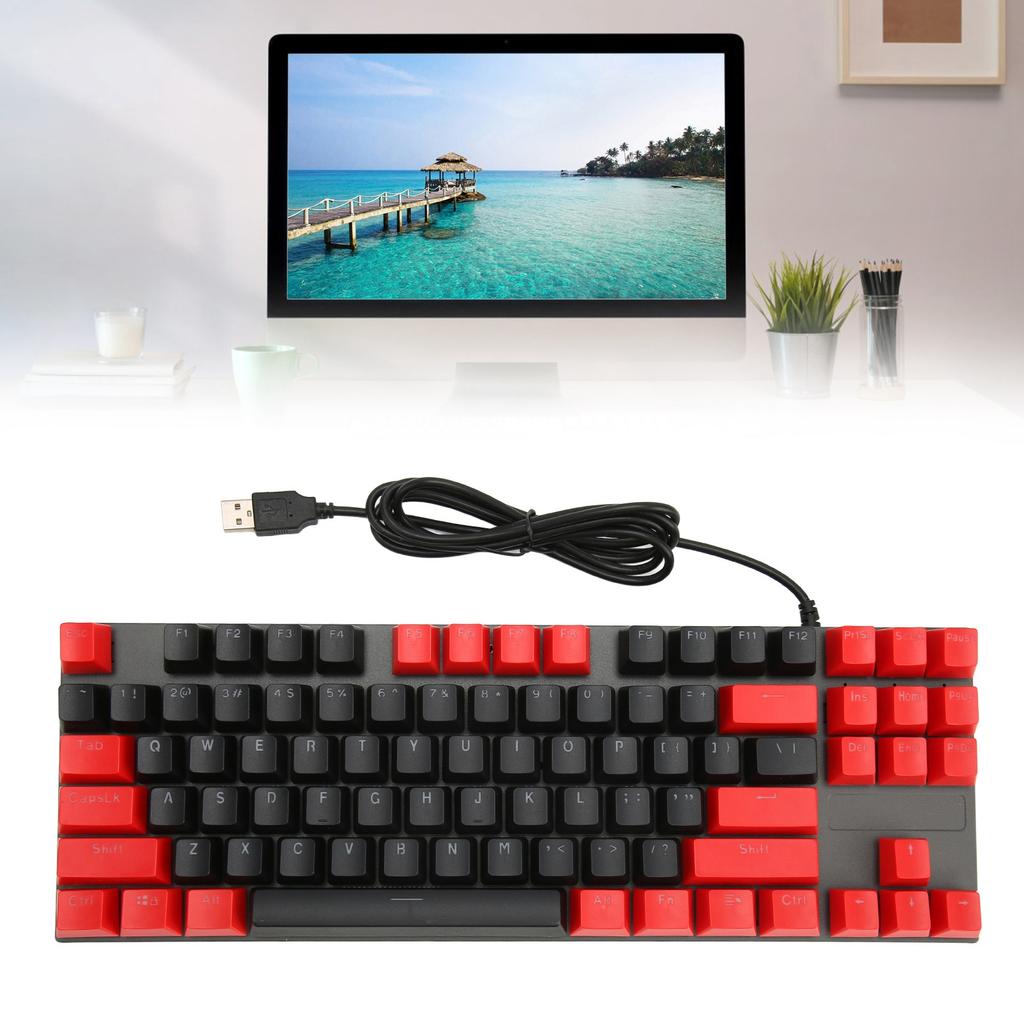 Mechanical Keyboard 87 Keys Blue   RGB Backlit Contrast Color Ergonomic Wired Keyboard for Laptop Desktop PC