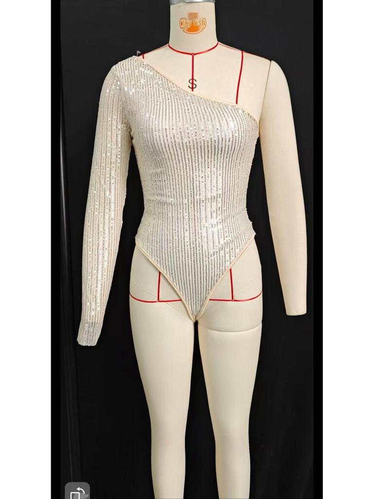 2025 Wiosna/Lato Europejski i Amerykański Seksowny Jednoramienny Dopasowany Top z Dżetami i Płatkami