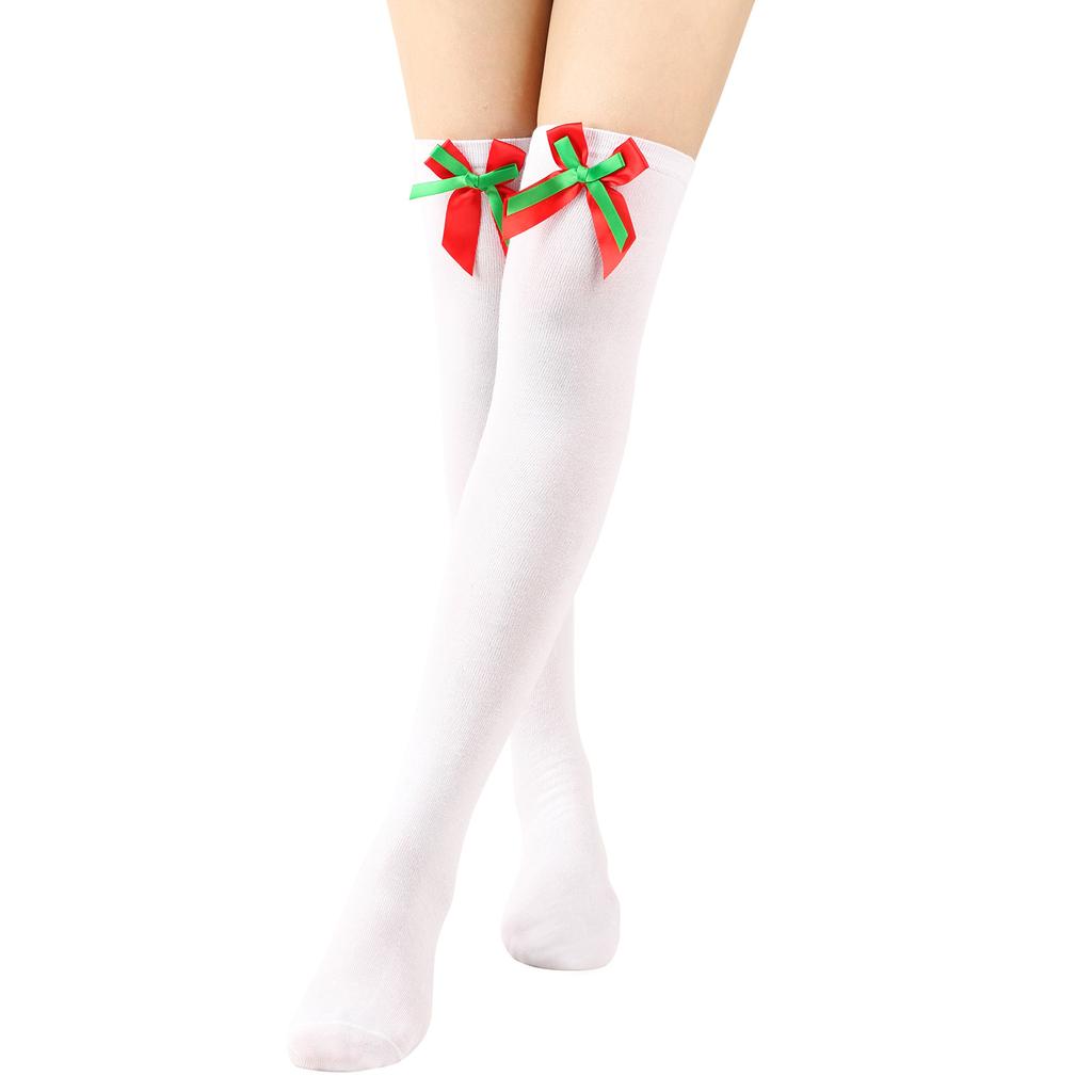 Kniestrümpfe für Damen, hohe Strümpfe, lange Baumwollstrümpfe, gestrickt, warme Socken, schwarz, weiß, rot, gestreift, Weihnachten
