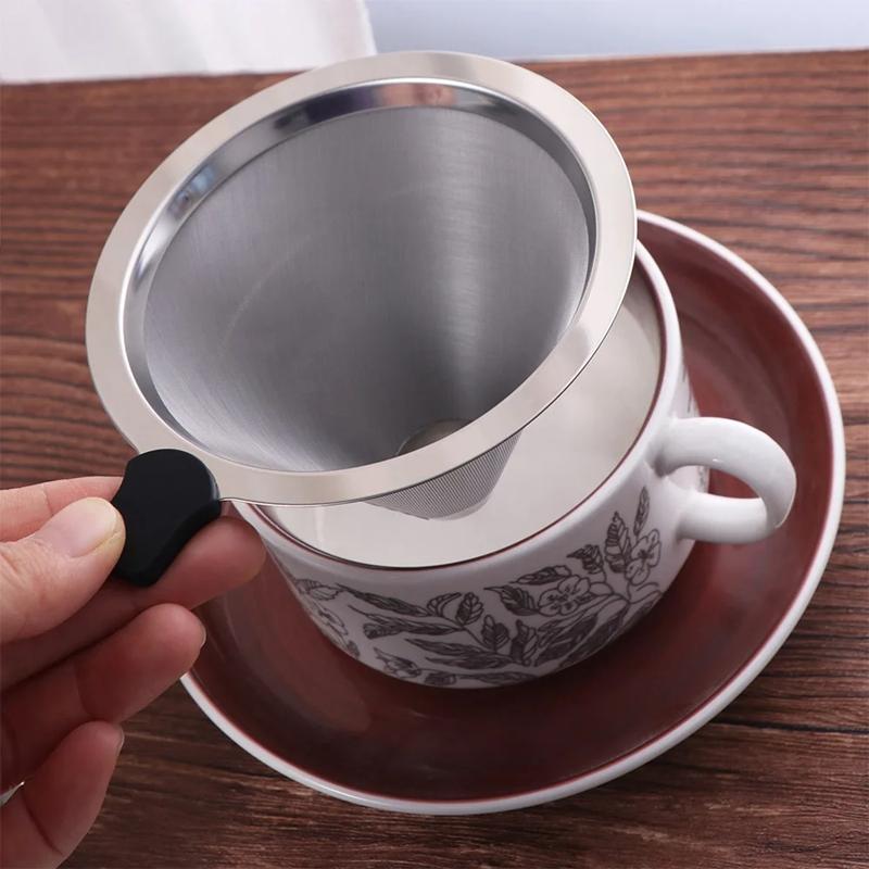 Stainless Steel Pour Over Coffee Filter, Reusable Fine Mesh Cone Dripper, Paperless Coffee Strainer For Home Office Brewing