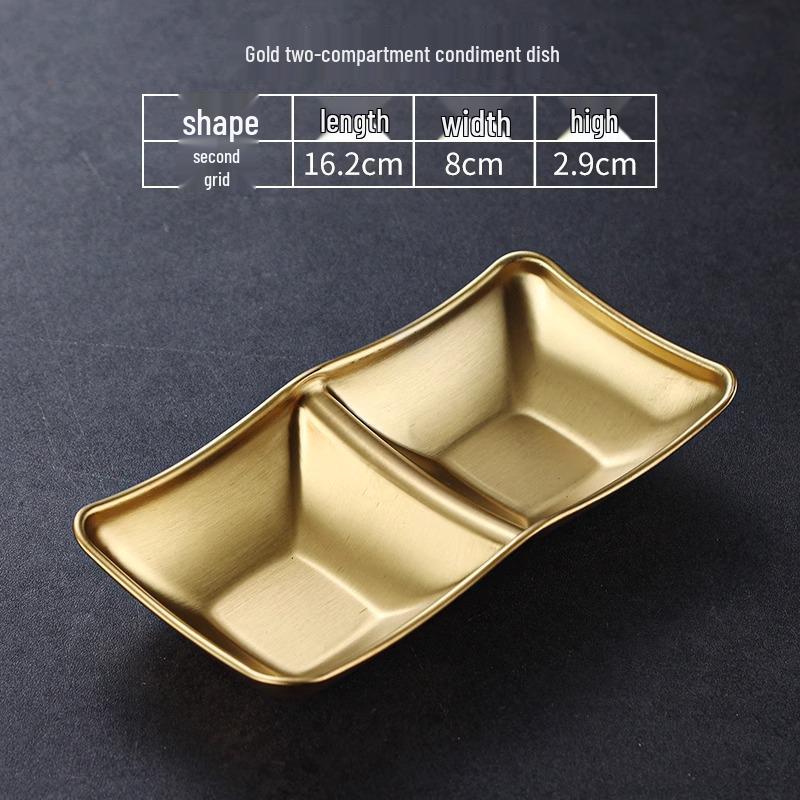 304 Stainless Steel Korean Hot Pot and Barbecue Dipping Dish - Gold, Two or Three Compartments