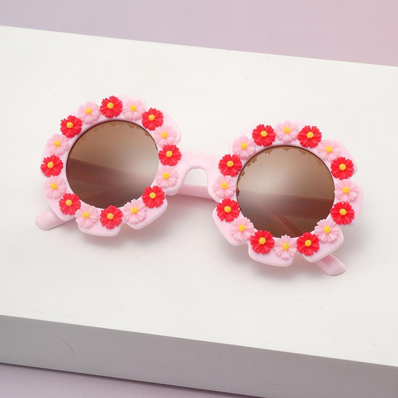 

2026 Cute Floral Girl Kids Sunglasses Round Flower Border Trendy Shades for Children Party and Outdoor Play KJ279