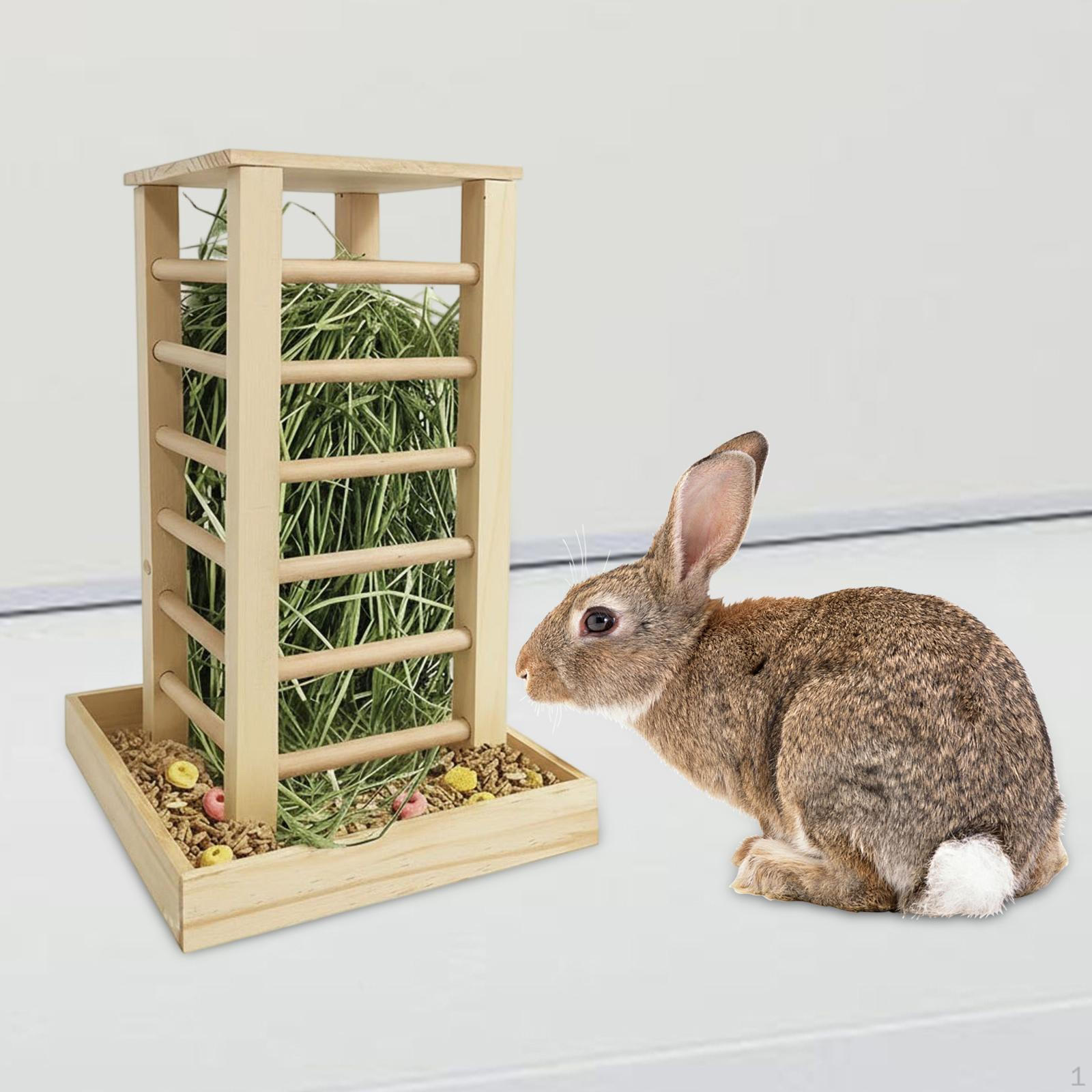 

Wooden Hay Feeder Small Animals Grass Holder Multifunction Standing Food Dispenser Bunny Rack