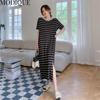 MODIQUE Summer Plus Size New Dress Shirt Women Loose Striped Solid Cotton Linen Backless Dress Casual Female Dresses O-Neck Short Sleeve