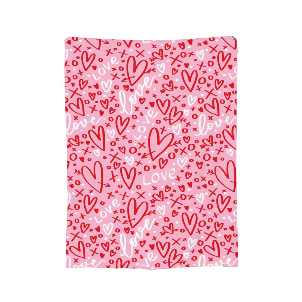 Scratched Heart Pattern Blankets Velvet Print  Portable Lightweight Throw Blankets for Bed Outdoor Plush Thin Quilt