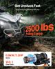 Wciągarka elektryczna 1134 kg, Wciągarka 12V DC do ATV/UTV z liną syntetyczną 4,8 mm x 12 m i przewodowym pilotem zdalnego sterowania, Wodoodporność IP55, Rolka prowadząca z aluminiową obudową