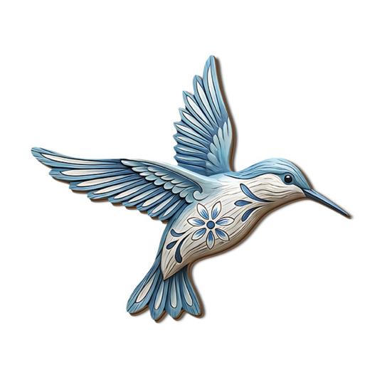 Деревянная настенная art-композиция с колибри, винтажная скульптура синей птицы в полете, деревенское настенное украшение для дома, спальни, гостиной A