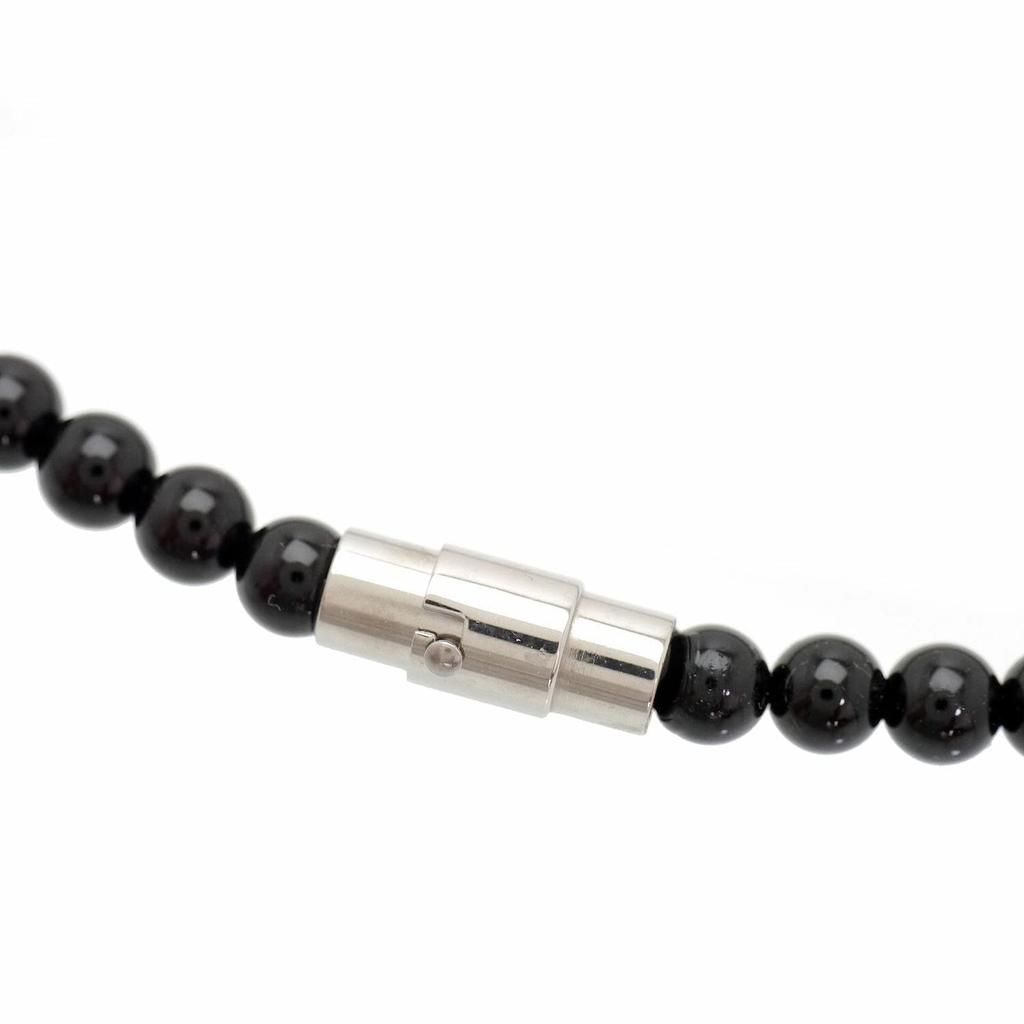 Cross Black Bead Necklace for Men ko Onyx Stainless Steel Magnetic Closure [Silver One] [Length 50cm]