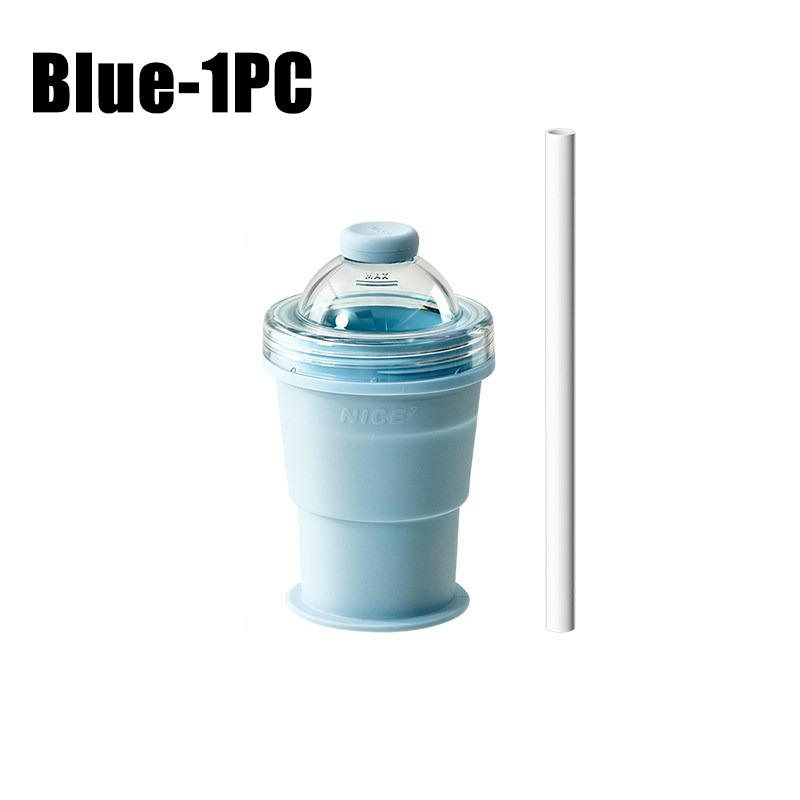 Summer Foldable Ice Ball Cup Silicone Water Bottle and Ice Mold 2in1 Ice Making Cup for Coffee Juice Drinks with Straw Lid