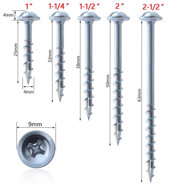 

100 шт. Саморезы для карманных отверстий, оцинкованные 25-63 мм с покрытием ST4, детали для винтовых инструментов для системы карманных отверстий 25mm 100PCS