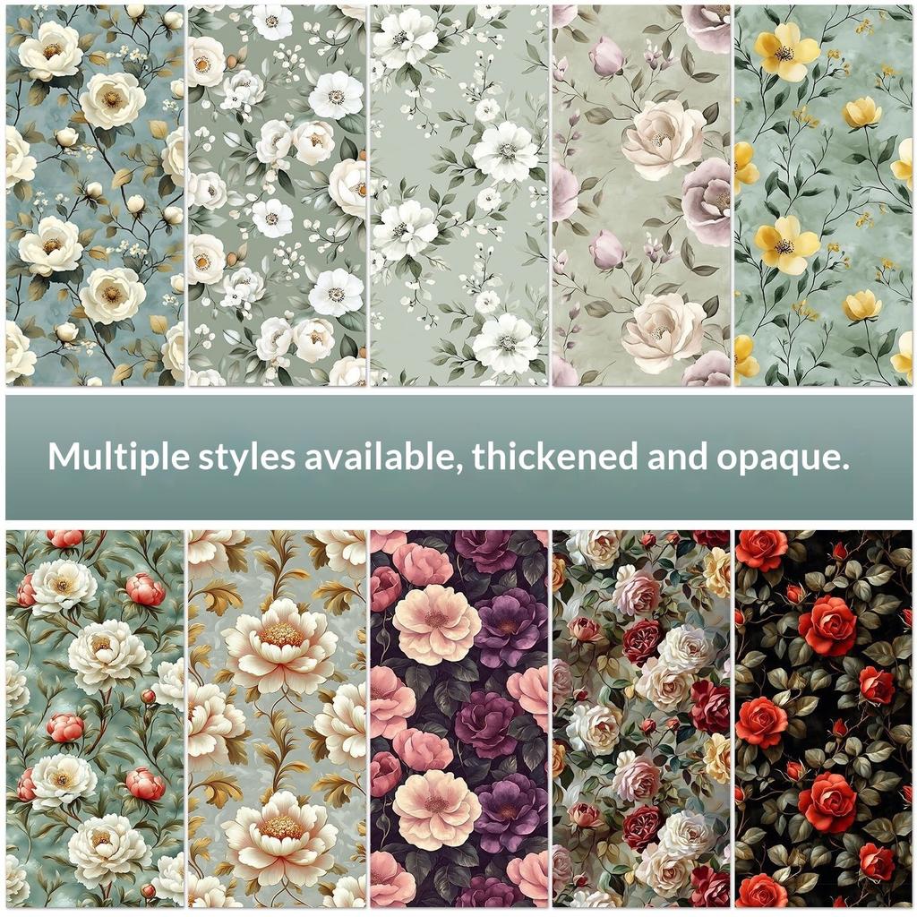 Premium Self-adhesive Wallpaper Flower Retro Pattern Wardrobe Cabinet Door Renovation Wallpaper Renovation Waterproof Furniture Sticker