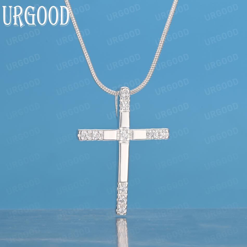 925 Sterling Silver AAA Zircon Cross Pendant Necklace Fashion Wedding Jewelry