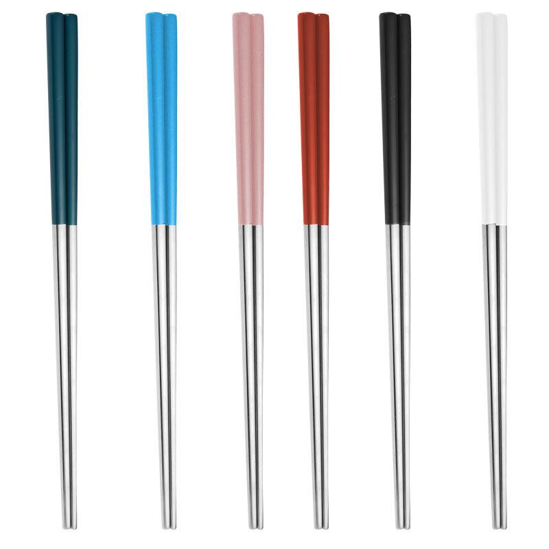Square 23cm 304 stainless steel chopsticks, anti slip and heat-resistant hollow household chopsticks, sushi chopsticks