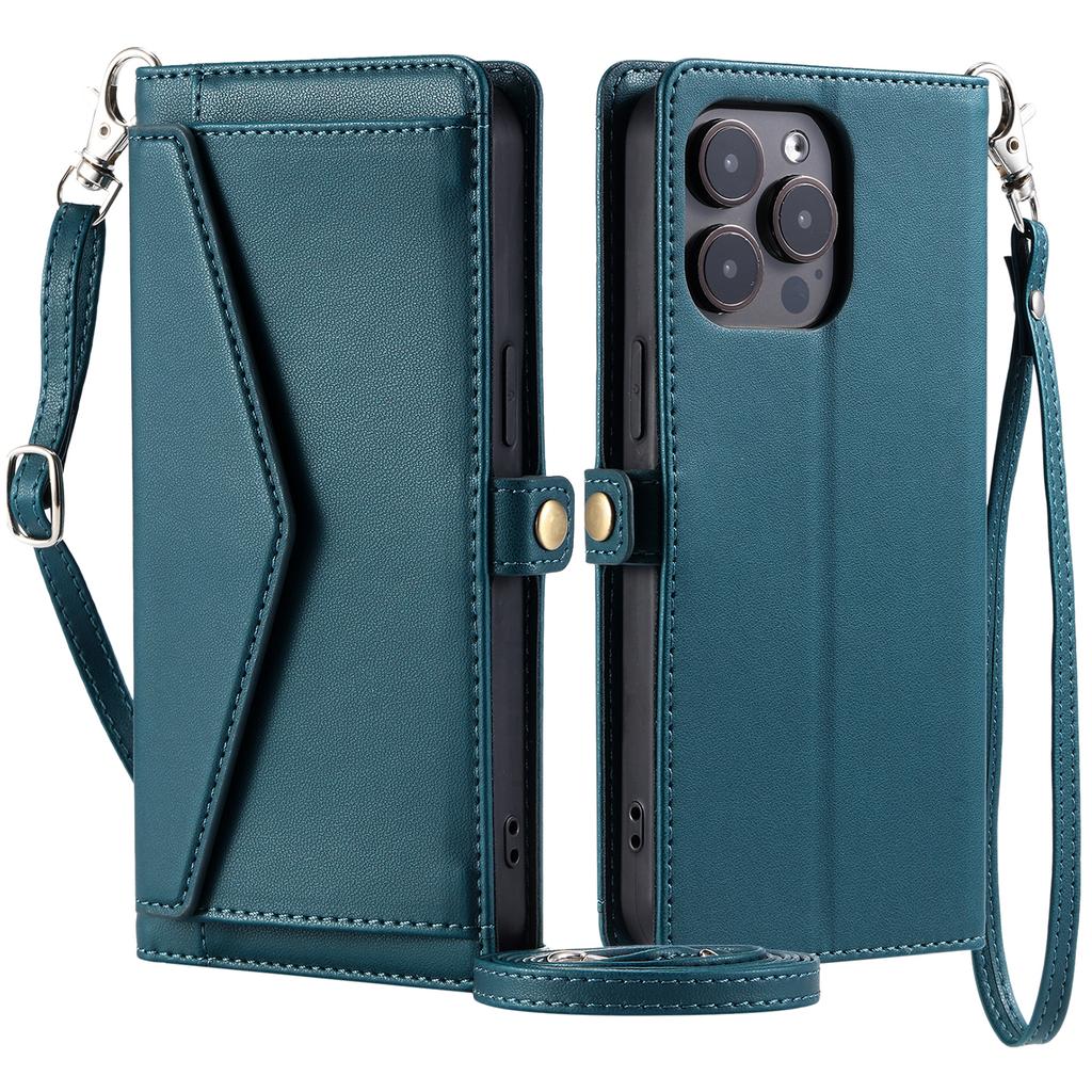 For iPhone 16 Pro Max Leather Case Wallet Stand Phone Cover with Straps