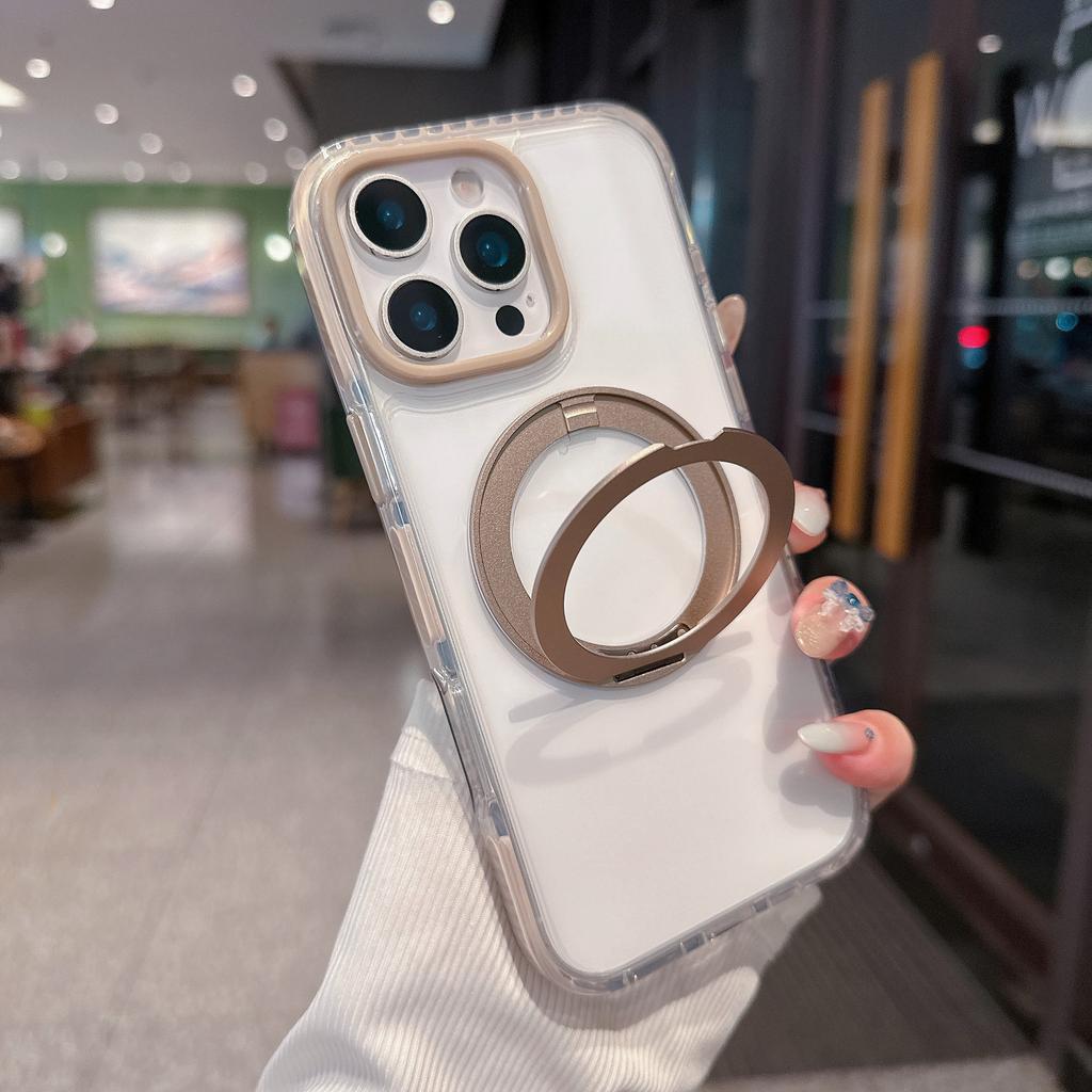 360 Degree Rotating Pressure Reducing Bracket for IPhone 16 Phone Case and Transparent Anti-drop Protective Case for Apple 15 ProMax