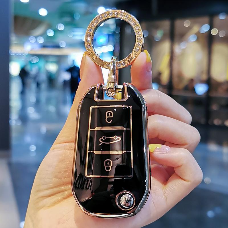 

Чехол для ключей от машины из ТПУ с 3 кнопками для Peugeot 208 2008 301 308 3008 RCZ 508 408 2008 307 для Citroen C3 C4 Berlingo с откидным дистанционным ключом чёрный