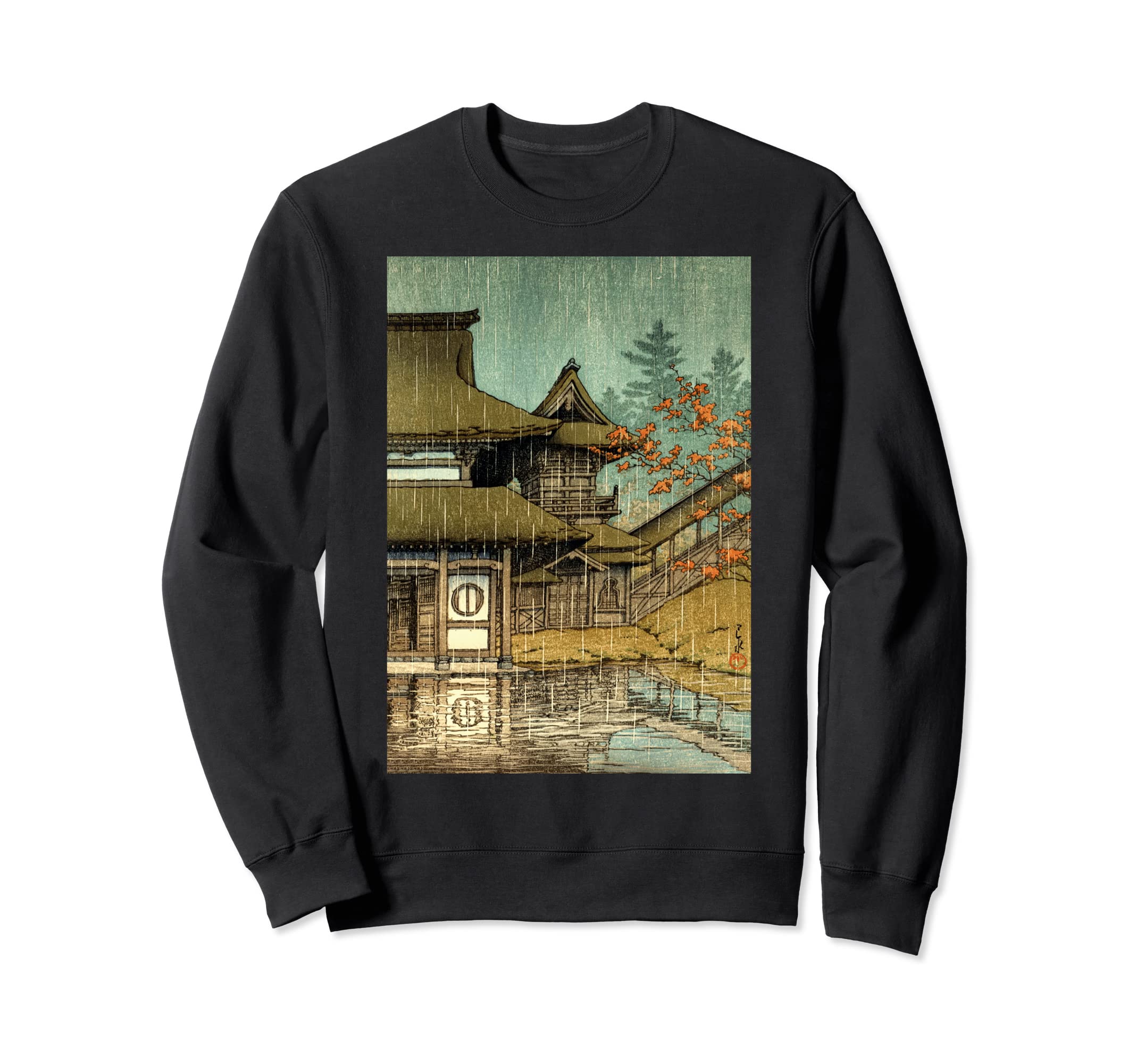 

Japanese Temple in the Rain, Japanese Art, Japanese Painting, Sendaiyama-no-dera Temple, Kawase Hasui, Sweatshirt