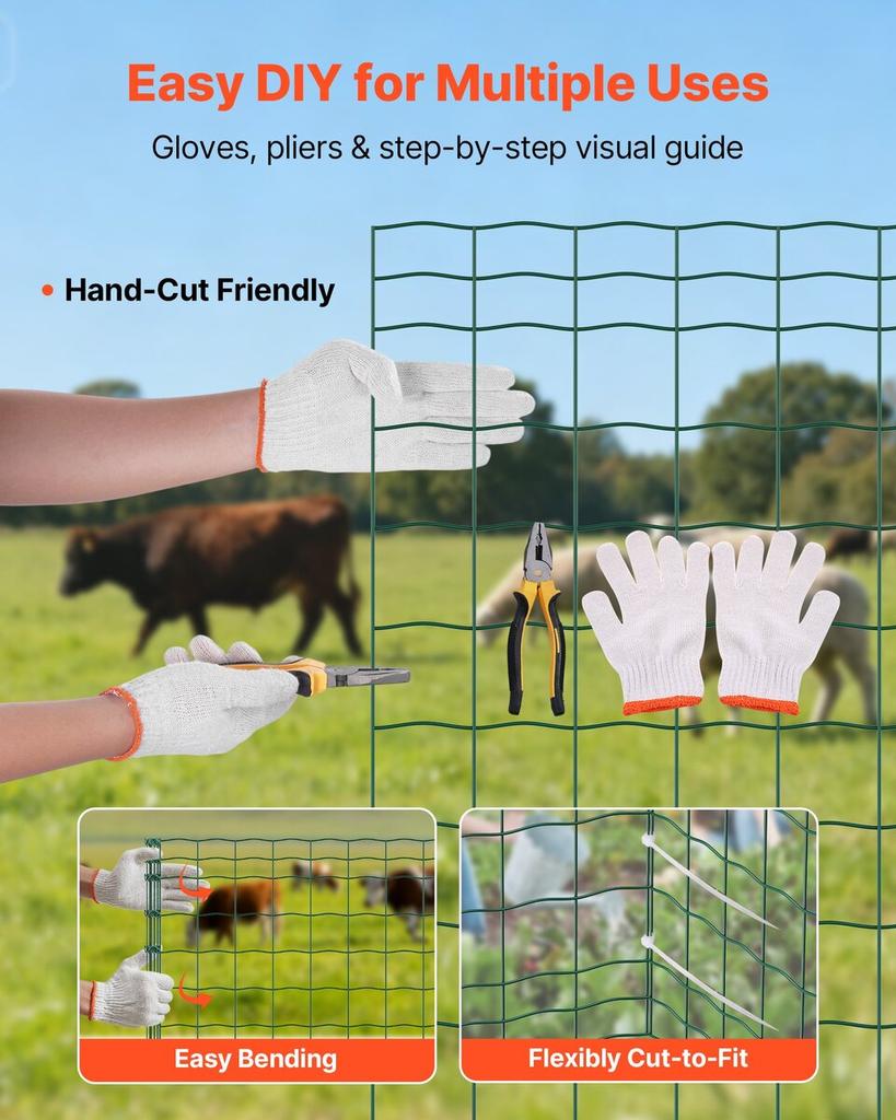 Farm Fence, 1 X 20 M, 4 X 4 In Mesh 2.1mm Galvanized Steel Wire Fencing for Cattle, Hog & Sheep, Heavy Duty Vinyl Coated Livestock Fence for Animal