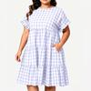 Robe à Carreaux Manches Courtes Col Rond Grande Taille pour le Travail Décontracté et les Trajets