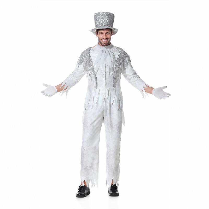 Halloween, Ghost Groom Adult Men's Zombie Vampire White Suit Party Stage Costume