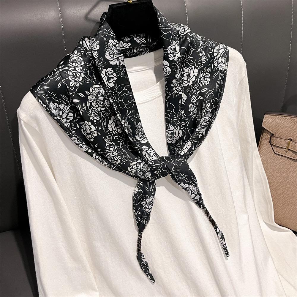 Imitation Silk Cashew Floral Silk Scarf Literary Style Versatile Accessory Waist Triangle Scarf Belt Shirt Extender