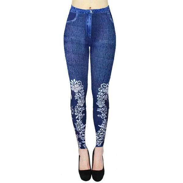 2024 Autumn Winter Women's High Waist High Elastic Imitation Denim Leggings Solid Color Fitness Sports Yoga Pants